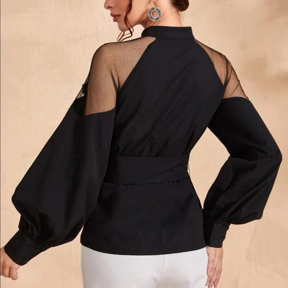 Tops | Elegant Pearls Floral Lace Mesh Beaded Belted Button Front Top ...